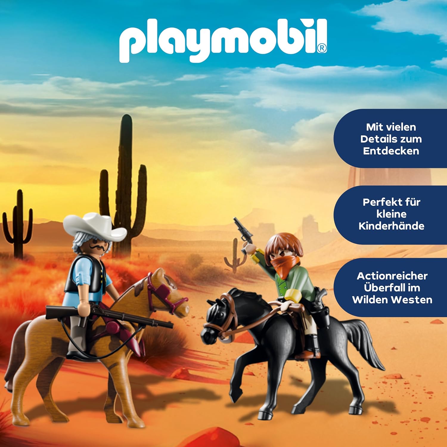 Playmobil Western 71862 – Verpackung mit Postkutsche, Pferden und Cowboys in Westernszene