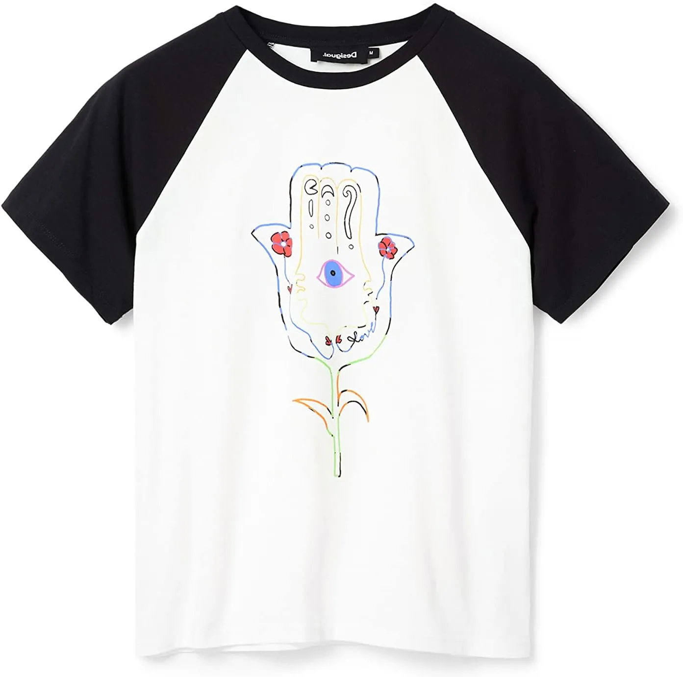 Desigual Damen T-Shirt - Weißes T-Shirt mit Hamsa-Print 22WWTKK22000 GR. XXL