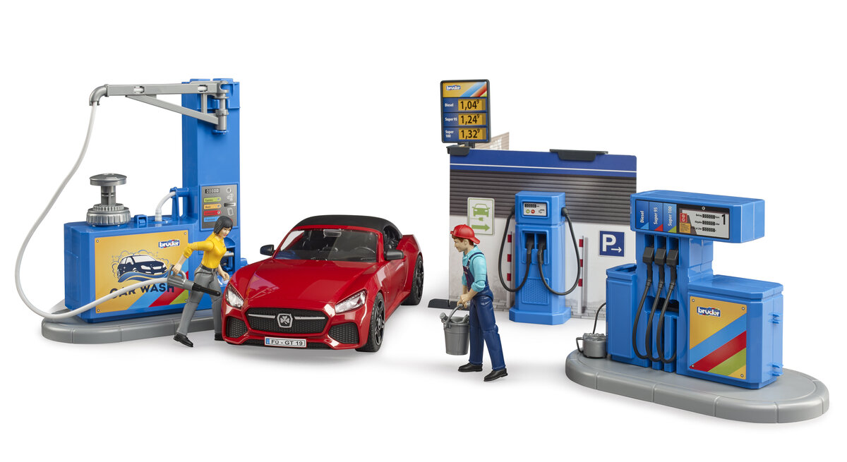 Bruder_62111_Bworld_Tankstelle_Mit_Waschplatz, Maschine, Person, Rad, Gaspumpe, Pumpe