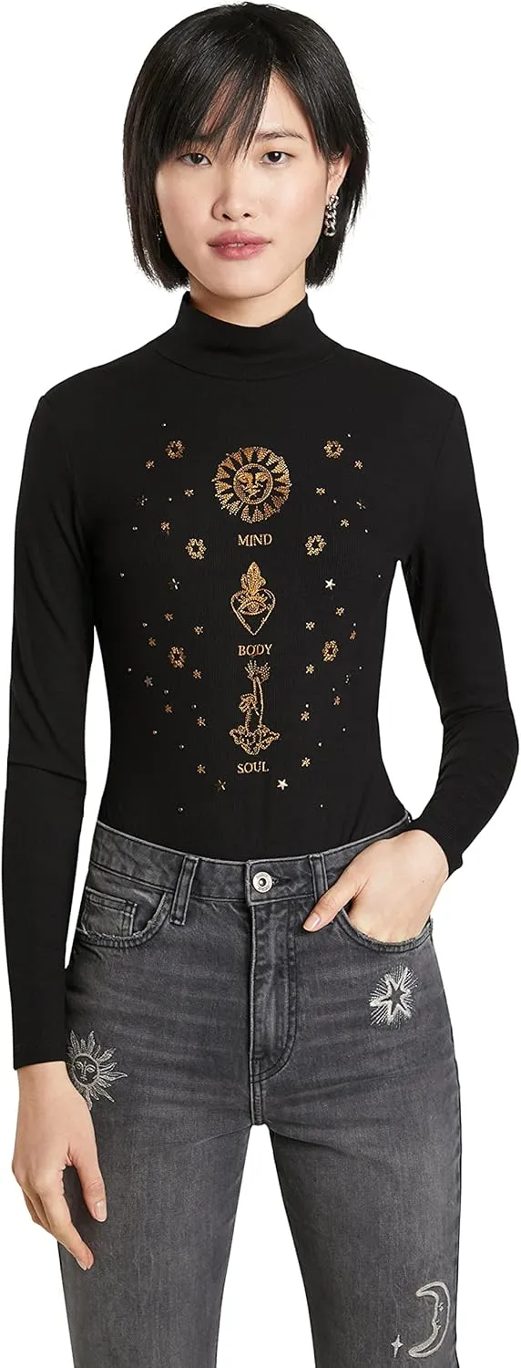 Desigual Damen Bodyshirt „Mind, Body, Soul“ - Schwarz gemustert 21WWTKCK2000 GR. S