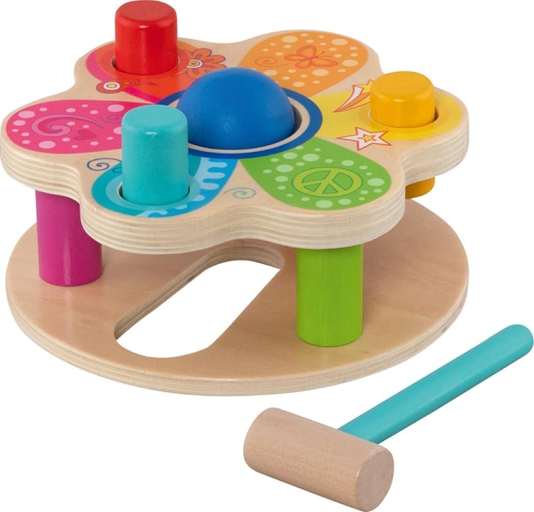 GOKI 58310 Hammerbank - Motorikspielzeug aus Holz im Blumen-Design