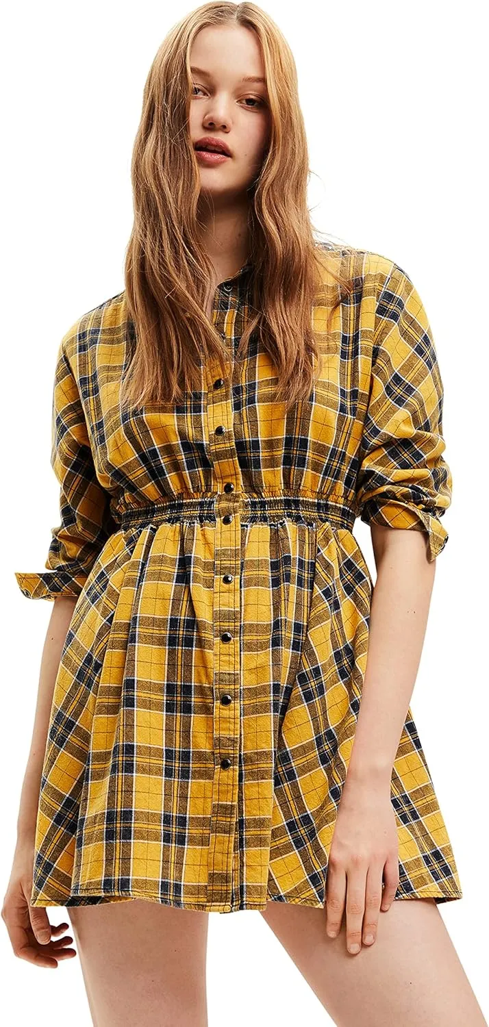 Desigual Damen Kleid - Gelbes Hemdkleid mit Karomuster 22WWVW698000 GR. S