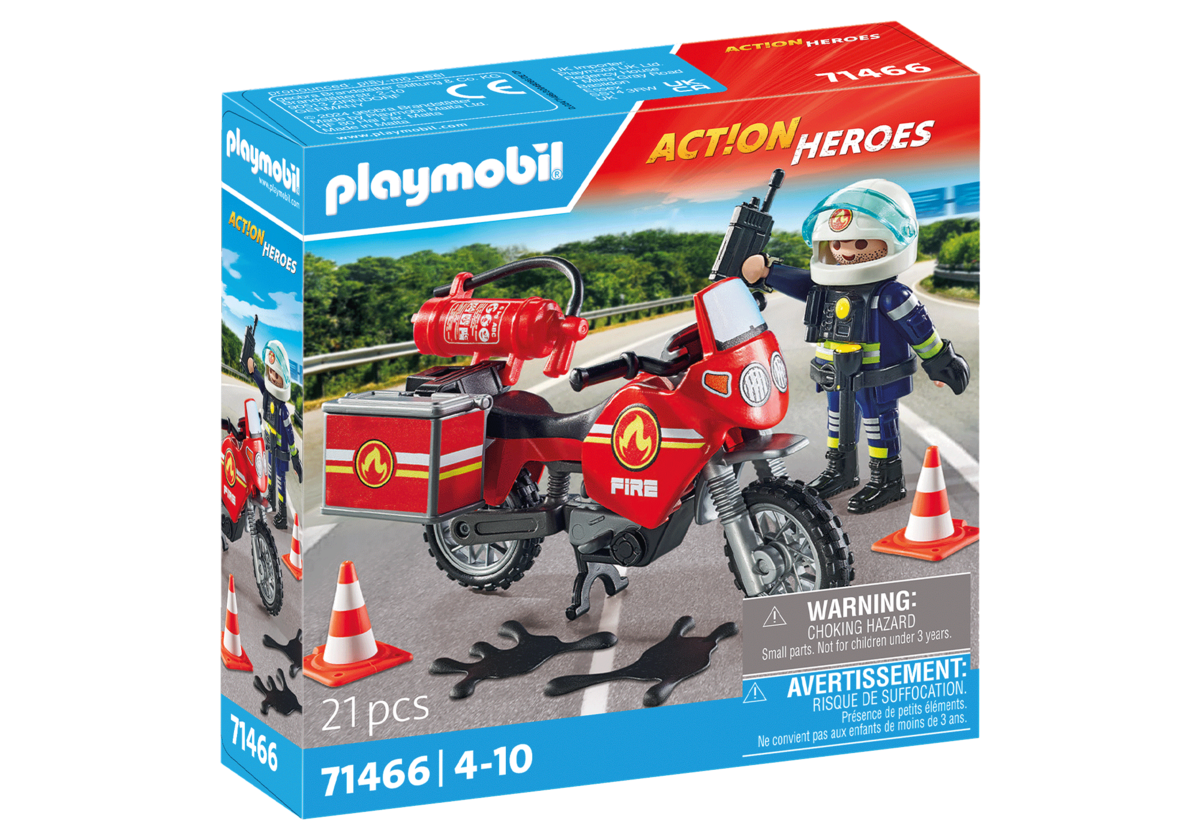 PLAYMOBIL, 71466, Feuerwehrmotorrad, am, Unfallort, Schutzhelm, Helm, Rad, Spielzeug, Motorrad