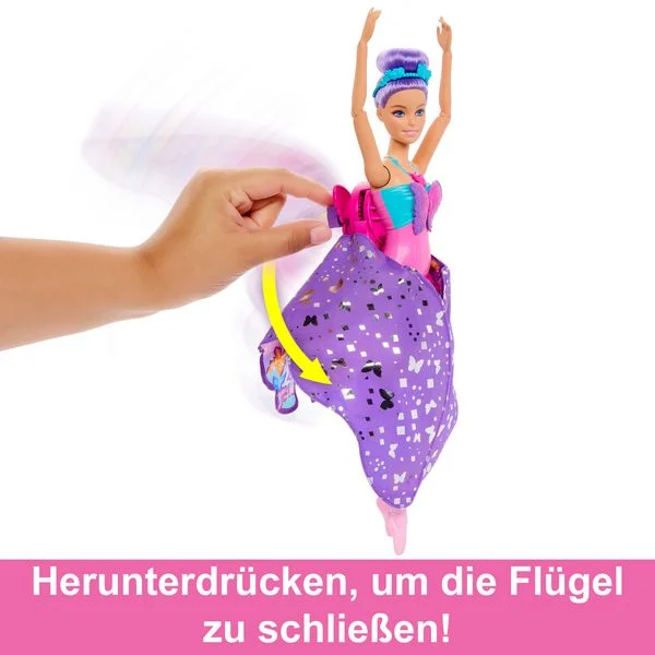Barbie® Tanz & Flatter Puppe - 2-in-1 Verwandlung von Tänzerin zu Schmetterling, violettes Haar, HXJ10