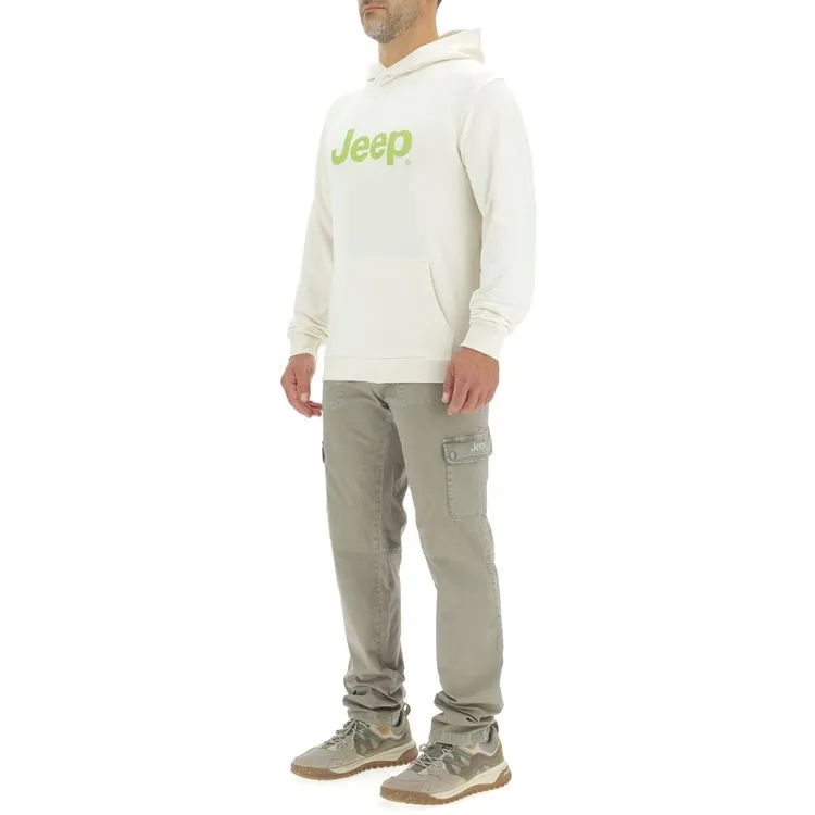 JEEP Herren Hoodie O103276WH - Weiß mit großem Jeep-Logo und Beuteltasche GR. XXL