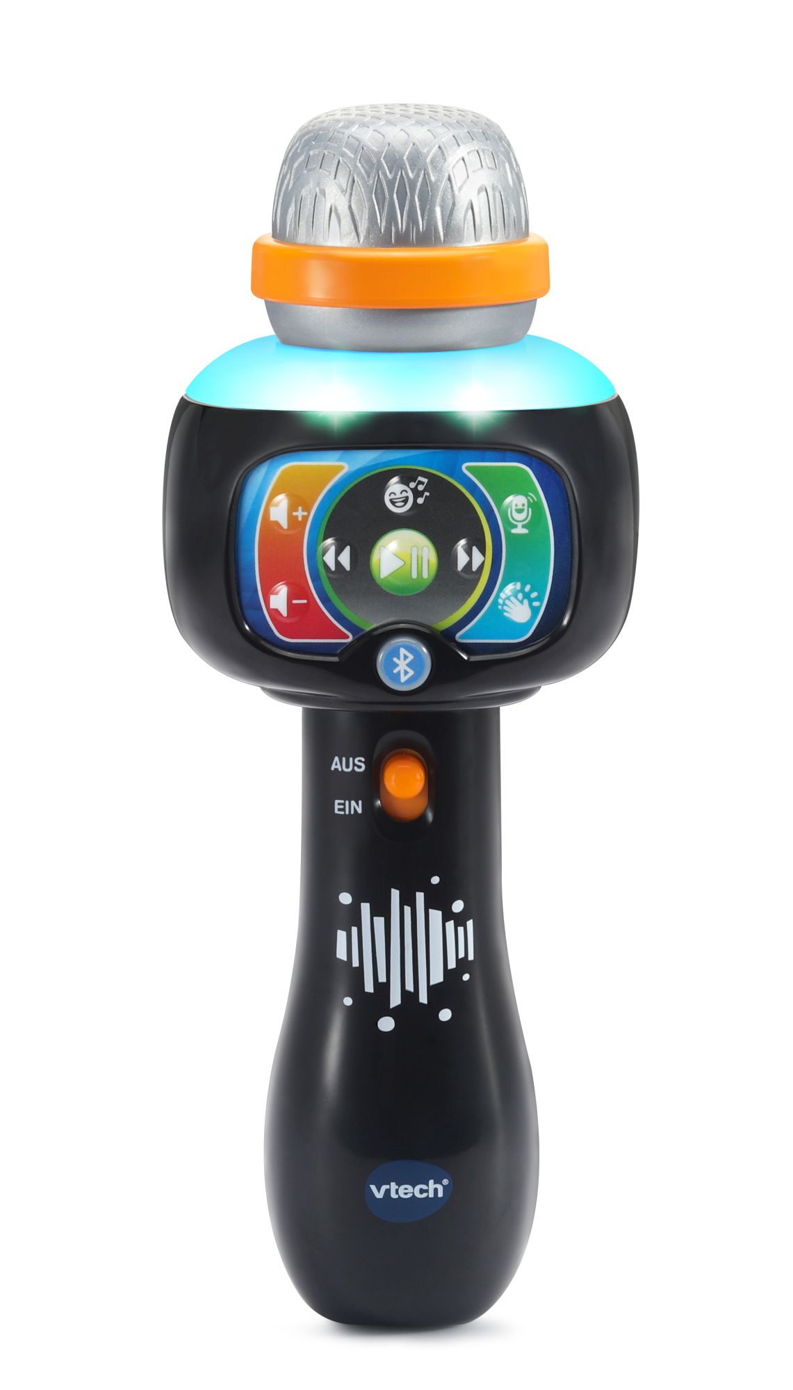 VTech Magisches Sing-Spaß-Mikrofon aus Kunststoff mit LED-Ring im Musikrhythmus, 15 Lieder, Bluetooth, 4 Stimmen-Effekte, Applaustaste, Lautstärke, kindersicher, ab 2 J.,