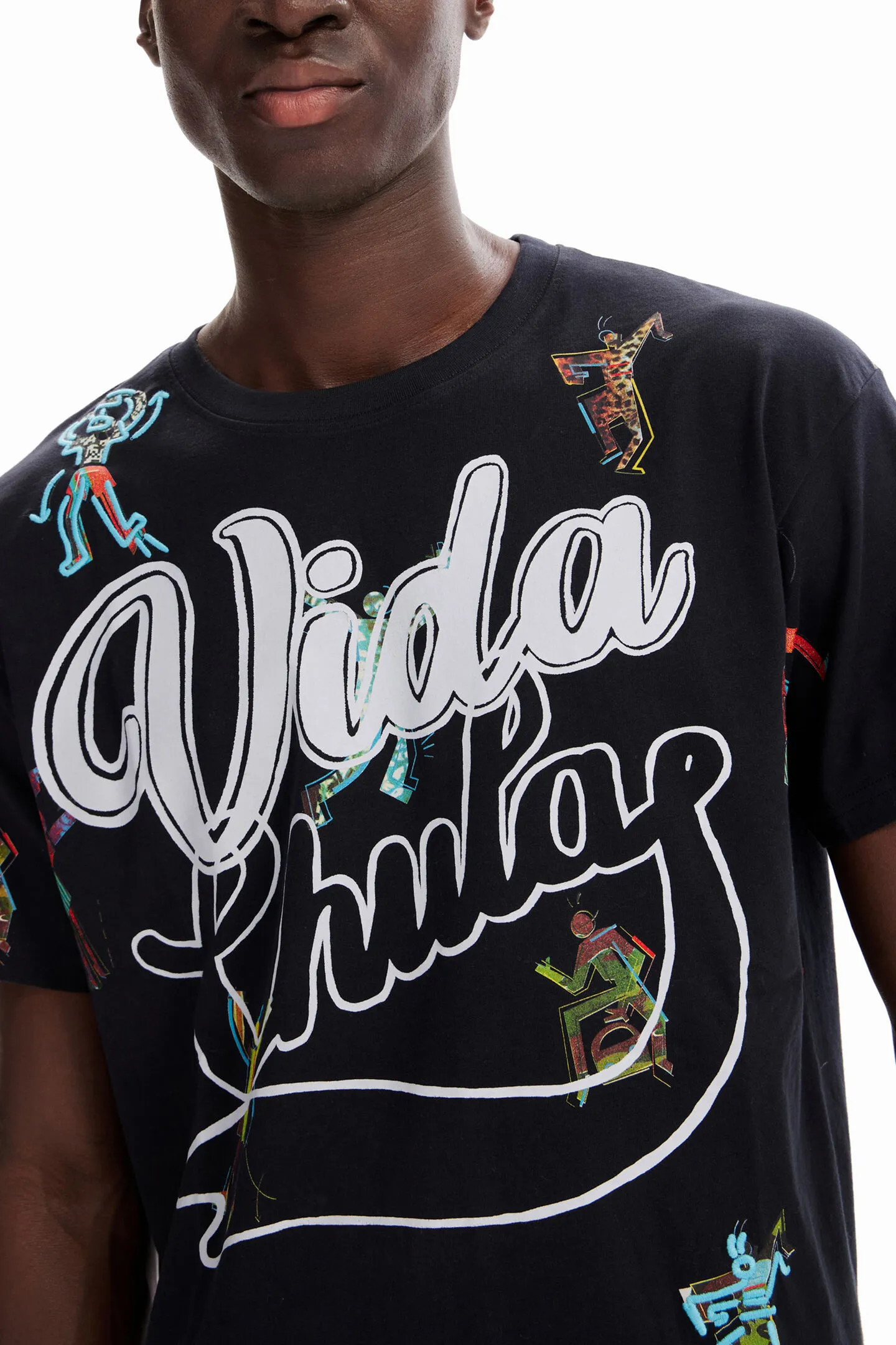 Desigual Herren T-Shirt - Schwarz, Bunt bedruckt 22WMTK202017 GR. M