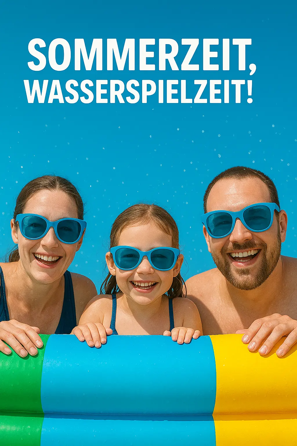 Kinder spielen fröhlich im Sommer mit einem Wasserspielzeug im Garten.