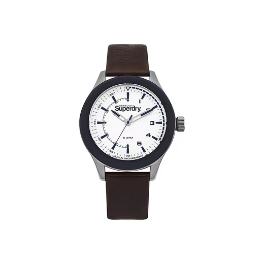 Superdry Rebel Challenger SYG231BR - Unisex-Analoguhr, 44 mm, Leder Braun