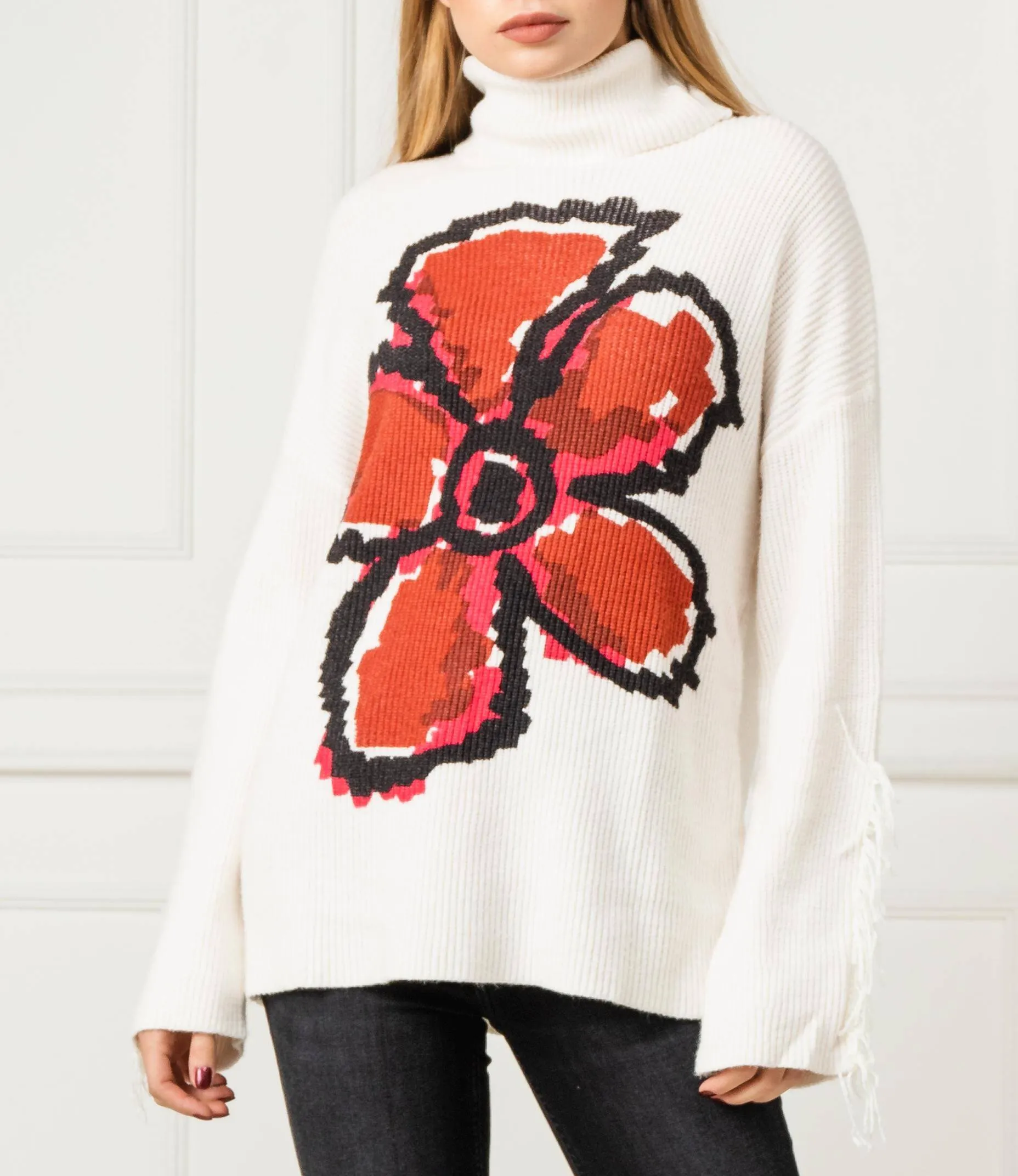 Desigual Damen Pullover „Bann“ - Zopfmuster mit Fransen 19WWJFAG GR. L