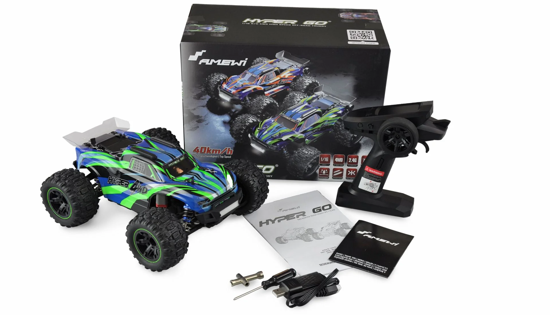 AMEWI Hyper GO Truggy brushed 4WD 1:16 RTR blau/grün RC auto