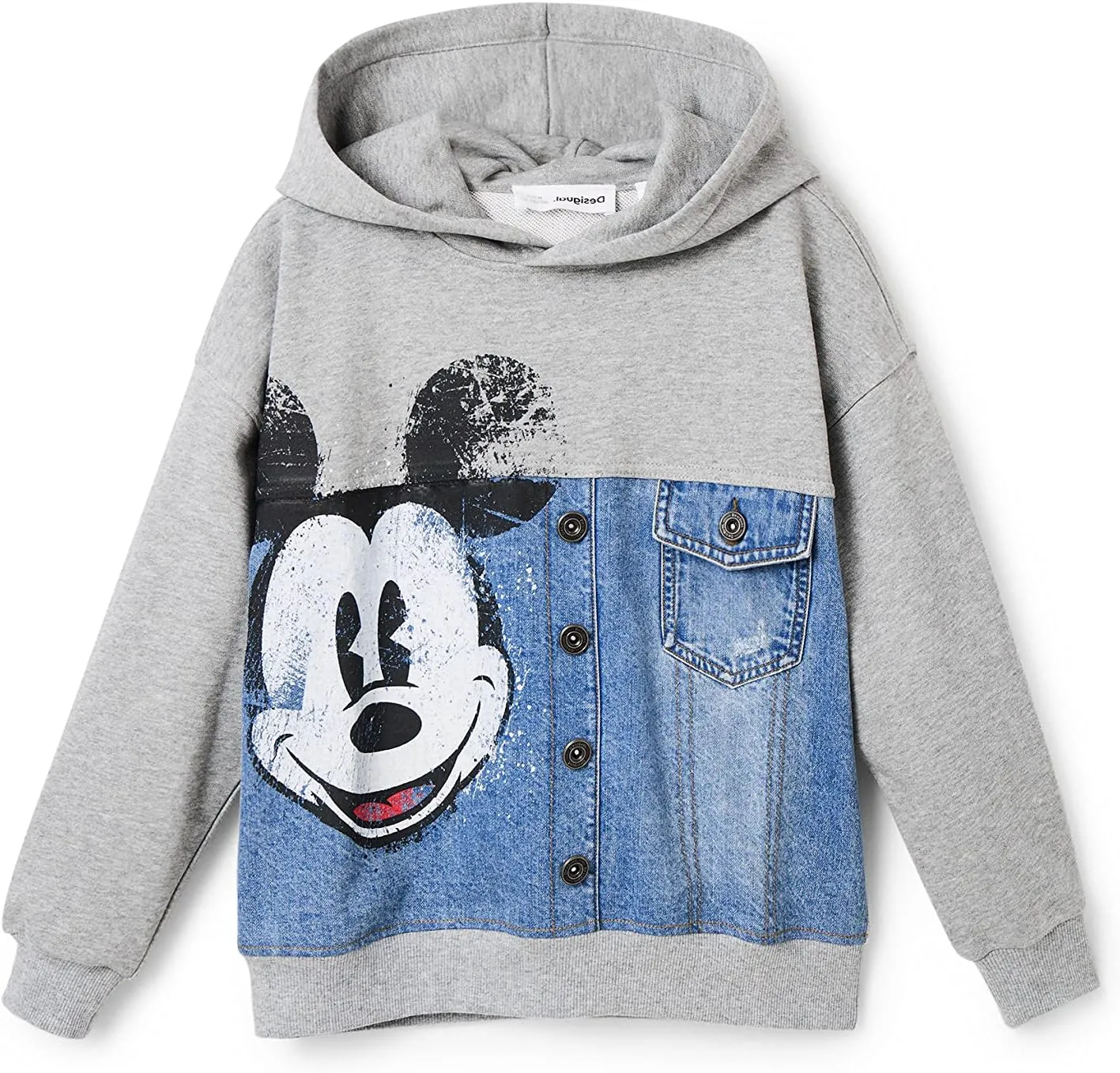 Desigual Jungen Sweatshirt - Grau mit Mickey-Mouse-Denim-Print 22WBSK03 GR. M