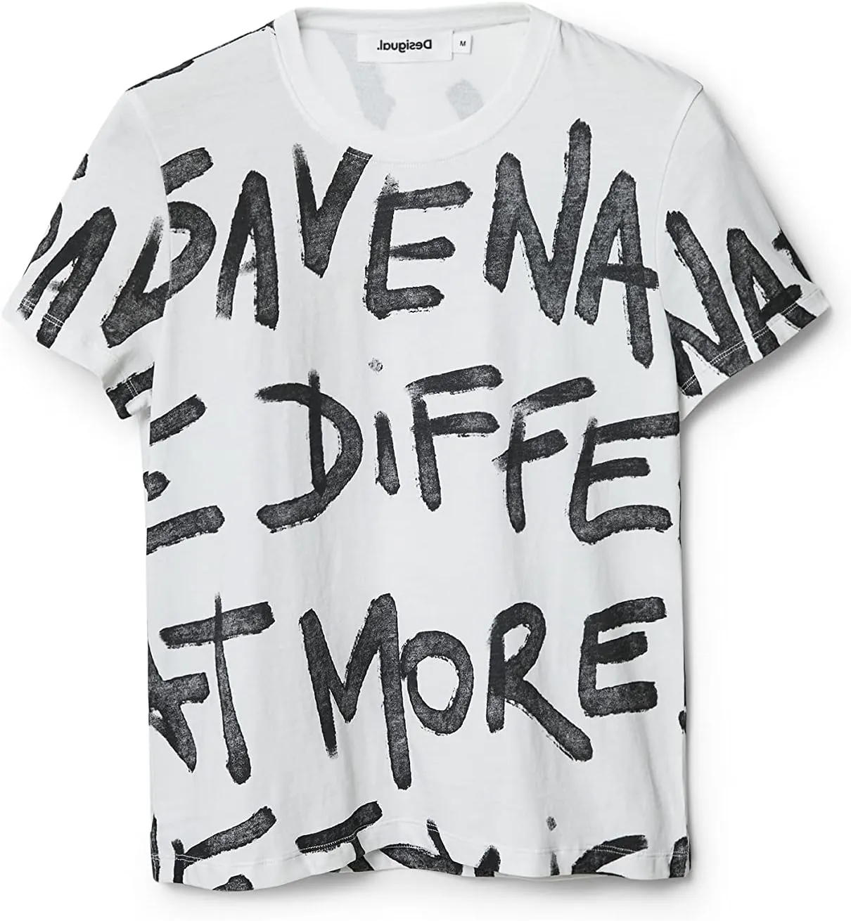 Desigual Damen T-Shirt - Weißes T-Shirt mit Schriftprint 22WWTK211000 GR. XS