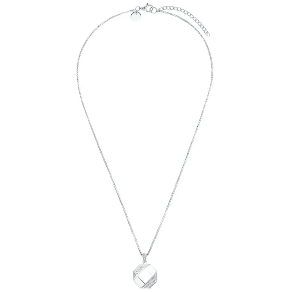 JOOP! Halskette aus rhodiniertem 925 Sterling Silber, Anhänger mit JOOP! Halskette aus rhodiniertem 925 Sterling Silber, Anhänger mit Zirkonia, Venezianerkette, 45+5 cm, Damen