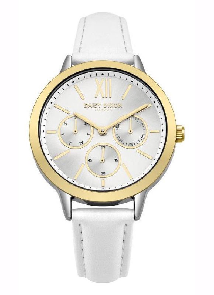 Daisy Dixon DD055WSG - Damenuhr, 38 mm, Silber, Leder Weiß Armbanduhr, Arm, Körperteil, Person