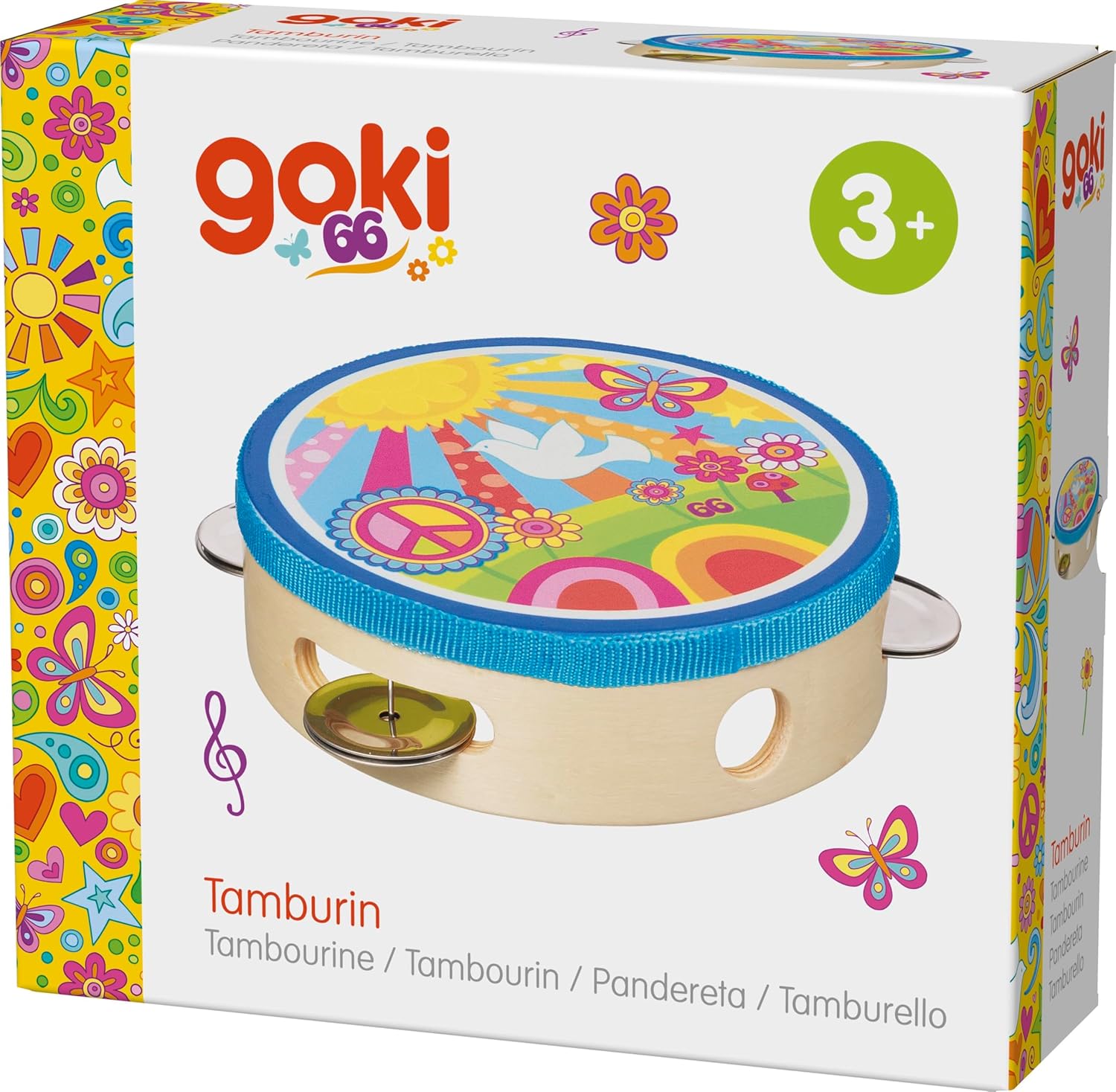 GOKI 61841 Tamburin Sonnenschein - Musikinstrument für Kinder mit Peace-Design GOKI 61841 Tamburin Sonnenschein - Musikinstrument für Kinder mit Peace-Design