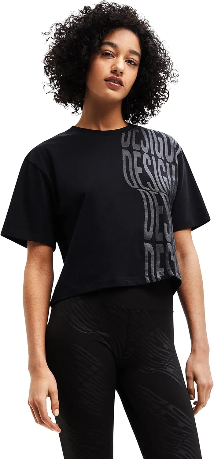 Desigual Damen T-Shirt - Schwarzes T-Shirt mit Logo-Print 22WWTK132000 GR. XL