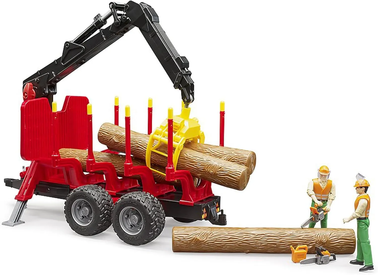 Bruder 02252 Rückeanhänger mit Ladekran - Realistisches Forstspielzeug für Kinder