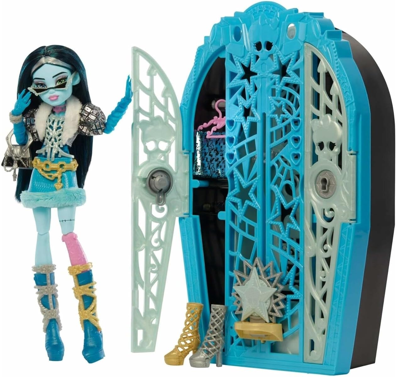 Monster High Skulltimate Secrets Hauntlywood-Mysteries-Spielset, Frankie-Stein-Puppe mit mehr als 19 Überraschungen