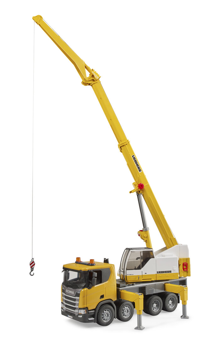 Bruder_03571_Scania_Super_560R_Liebherr_Kran-Lkw_Mit_Light_+_Sound_Modul, Baugewerbe, Baukran, Maschine, Rad, Bulldozer