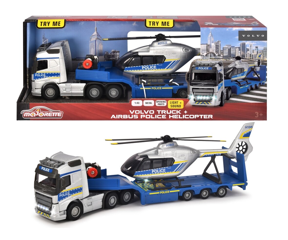 Majorette_Volvo_Truck_+_Airbus_Police_Helicopter_(213716000), lkw, Rad, Abschleppwagen, Hubschrauber, Spielzeug