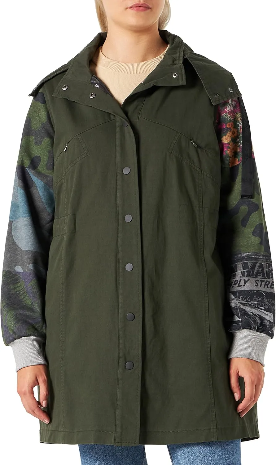 Desigual Damen Parka - Khaki, Camouflage-Ärmel, XL 22WWEWAG4092 GR. XL