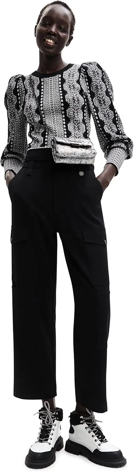 Desigual Damen Pullover - Schwarz-Weiß Strickpullover mit Muster 22WWJFA22000 GR. S