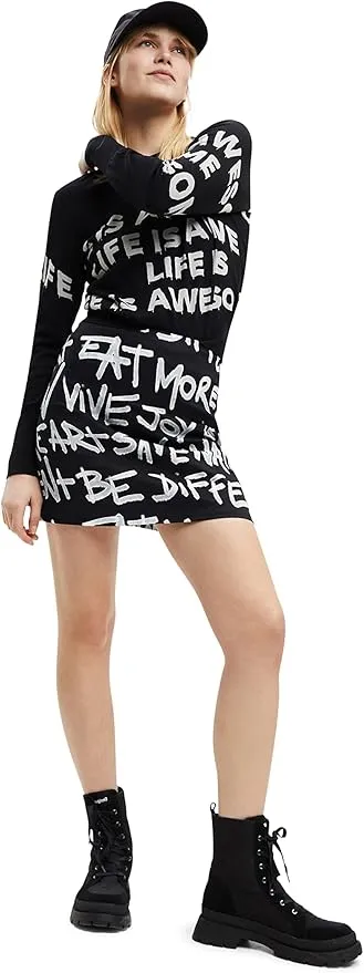 Desigual Damen Rock - Minirock mit grafischem Schrift-Print 22WWFW072000 GR. XS