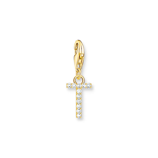 Thomas Sabo Anhänger Charm-Club Buchstabe T Silber Vergoldet Gelbgold Zirkonia Weiß 1983-414-14 Thomas, Sabo, Anhänger, Charm-Club, Buchstabe, T, Silber, Vergoldet, Gelbgold, Zirkonia, Weiß, 1983-414-14, Kreuz, Symbol, Zubehör