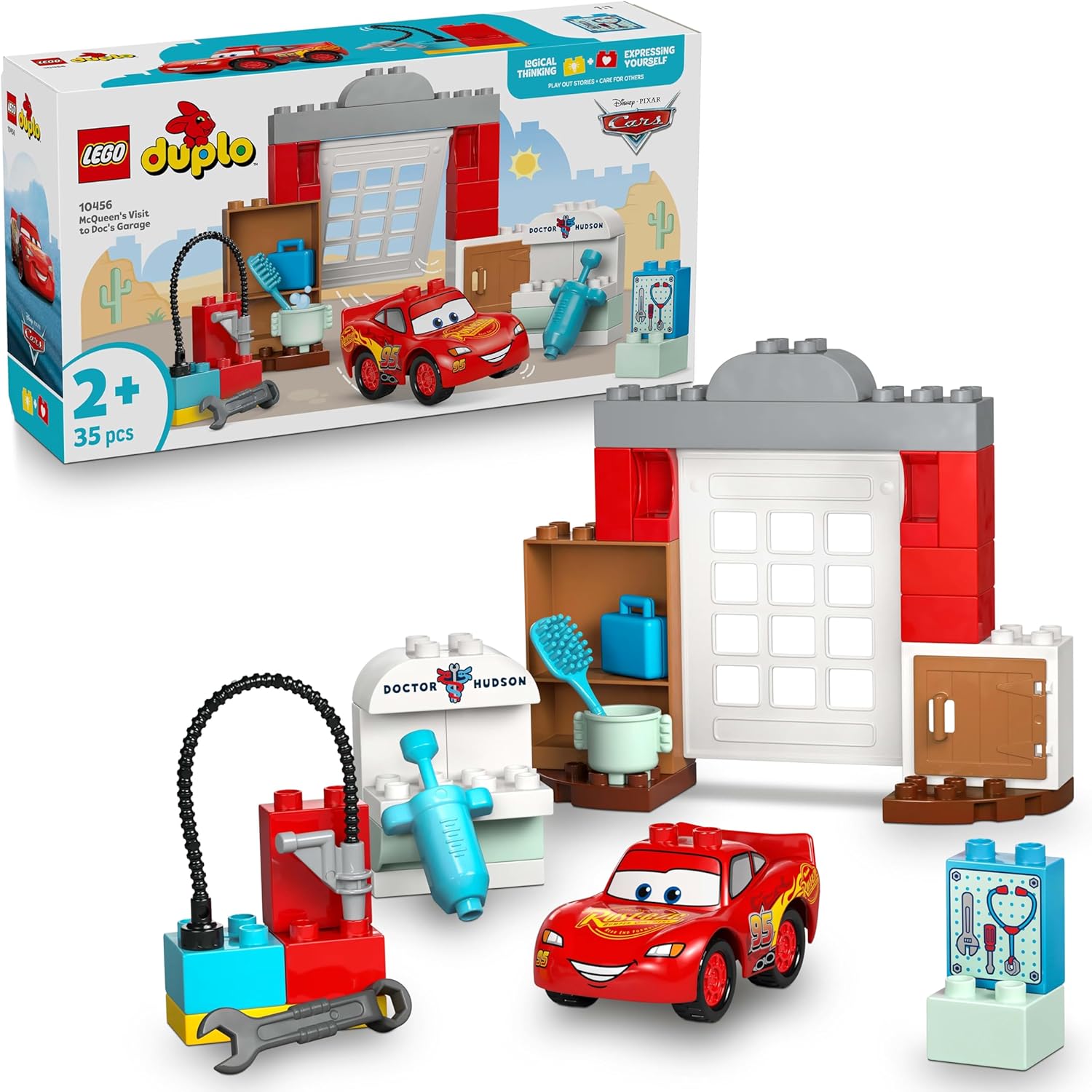 LEGO® DUPLO 10456 McQueens Besuch in Docs Werkstatt LEGO® DUPLO 10456 McQueens Besuch in Docs Werkstatt – Verpackung, Zubehör und Details sichtbar