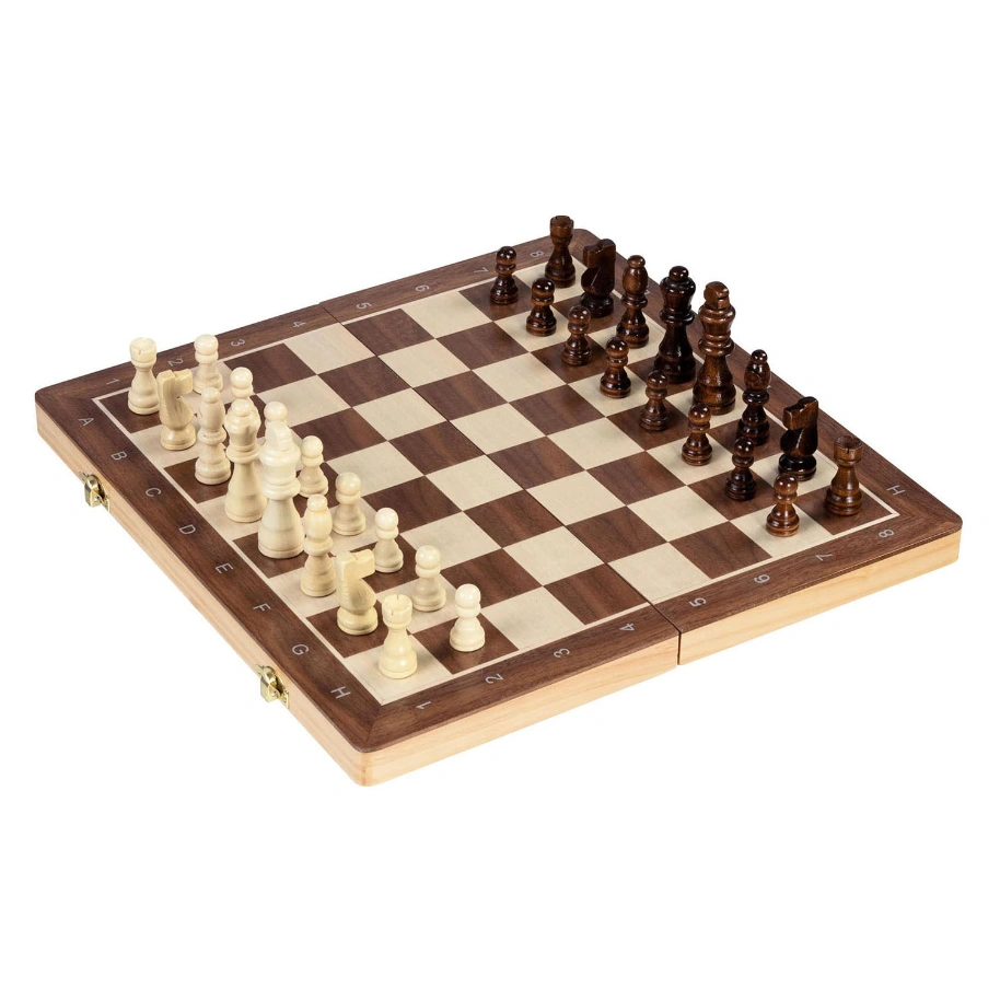 goki Schach & Dame 2-in-1 - Magnetisches Holz-Reiseset, 38 × 38 cm