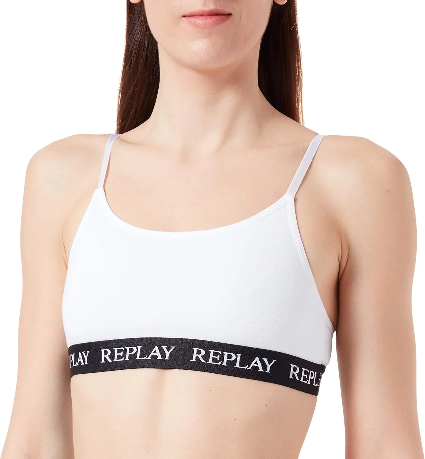 REPLAY Damen Bralette I101298WH - Weiß, Soft-BH mit Logo-Bund und verstellbaren Trägern GR. L