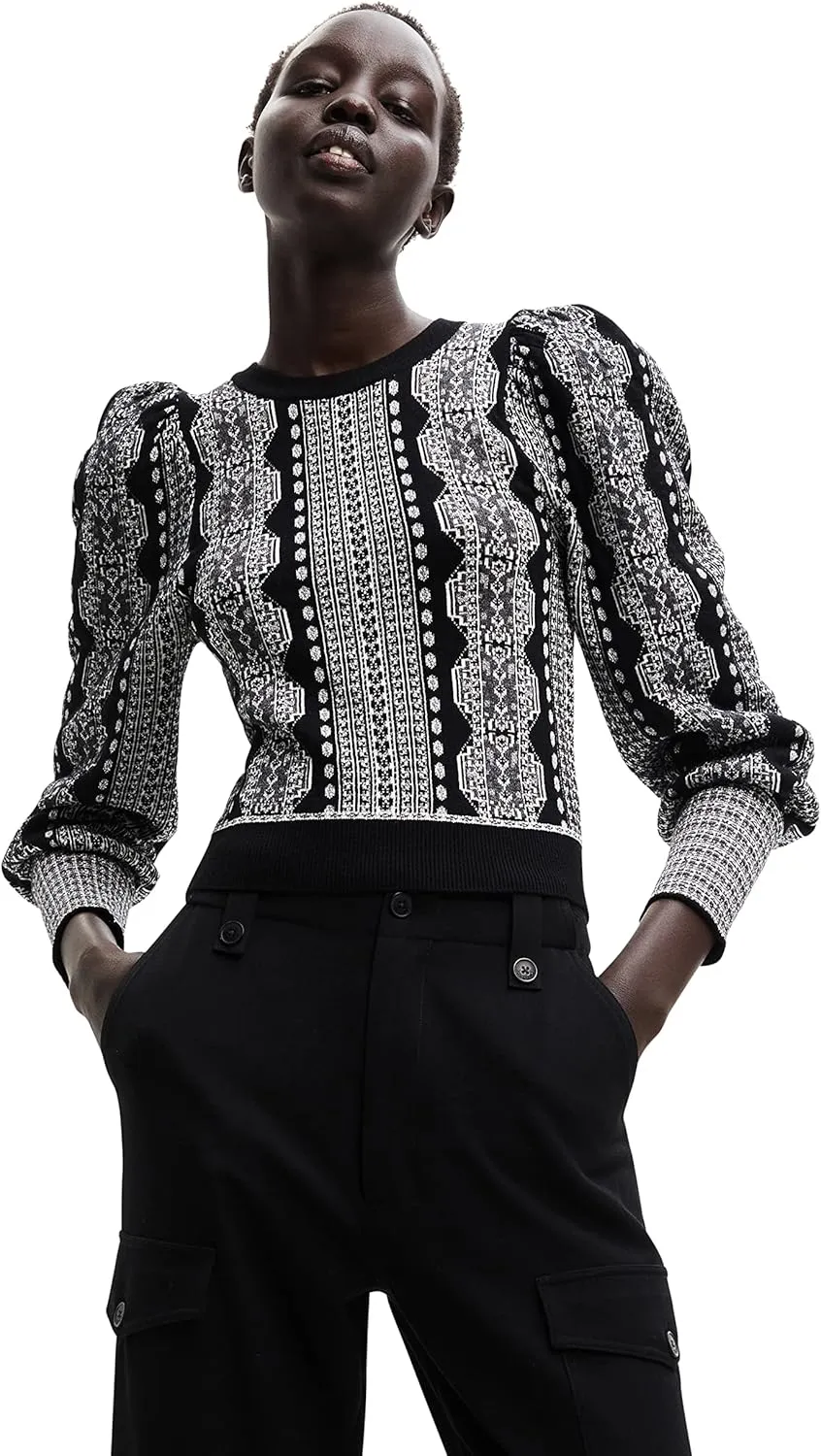 Desigual Damen Pullover - Schwarz-Weiß Strickpullover mit Muster 22WWJFA22000 GR. XL