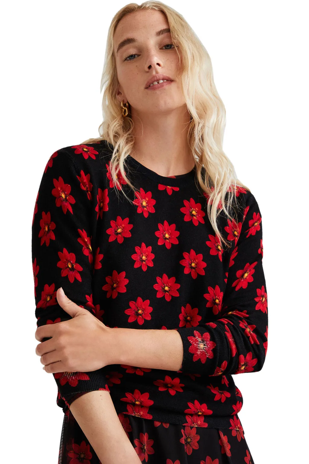 Desigual Damen Pullover „Nicaragua“ - Schwarz mit roten Punkten 21WWJF823001 GR. M