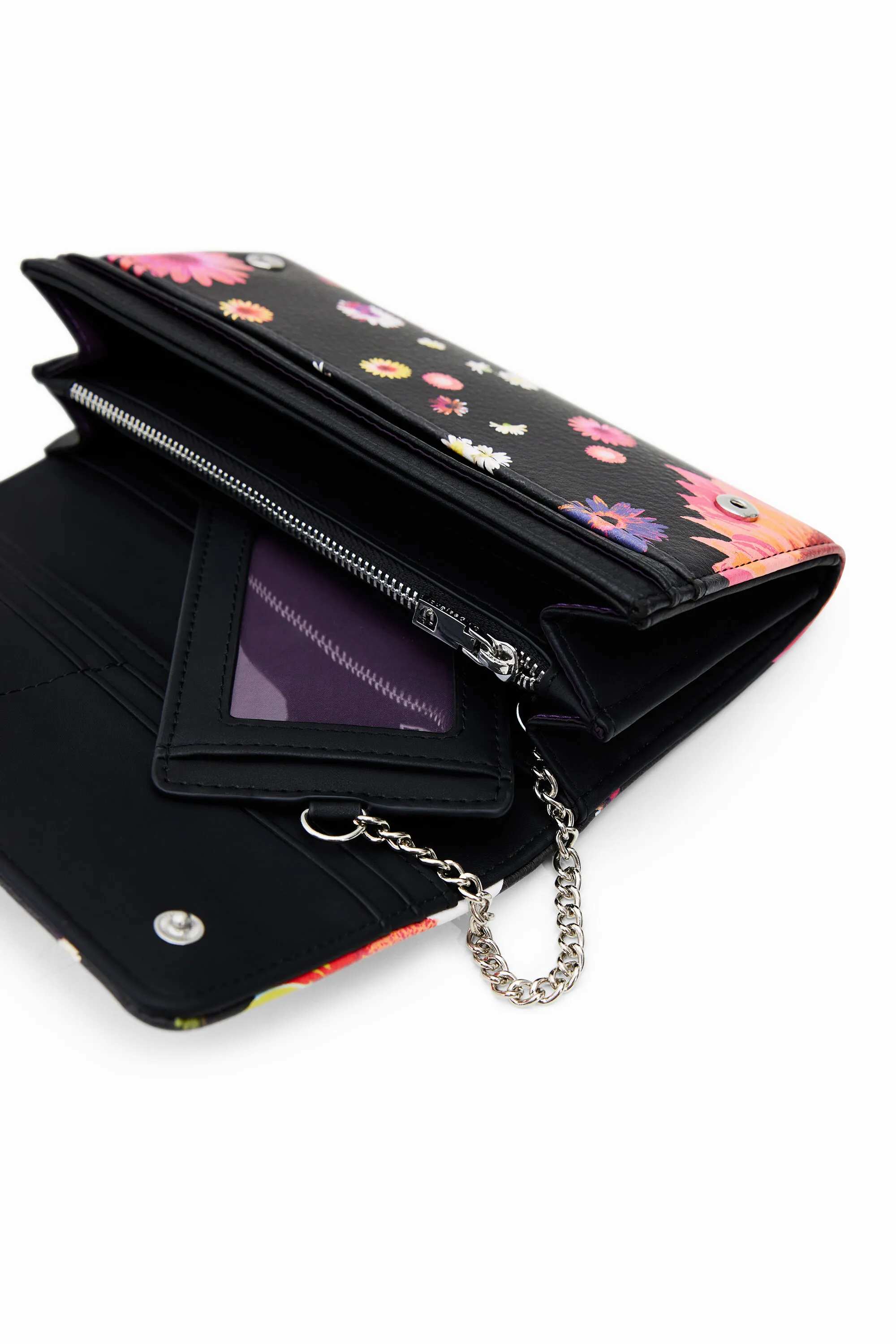 Desigual Damen Geldbörse „Margeriten“ - Schwarz mit Blumenmuster 22WAYP20