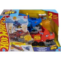 Hot Wheels City Hot Wheels ultimativer 2-in-1 Drachentransporter und 2 Spielzeugautos im Maßstab 1:64