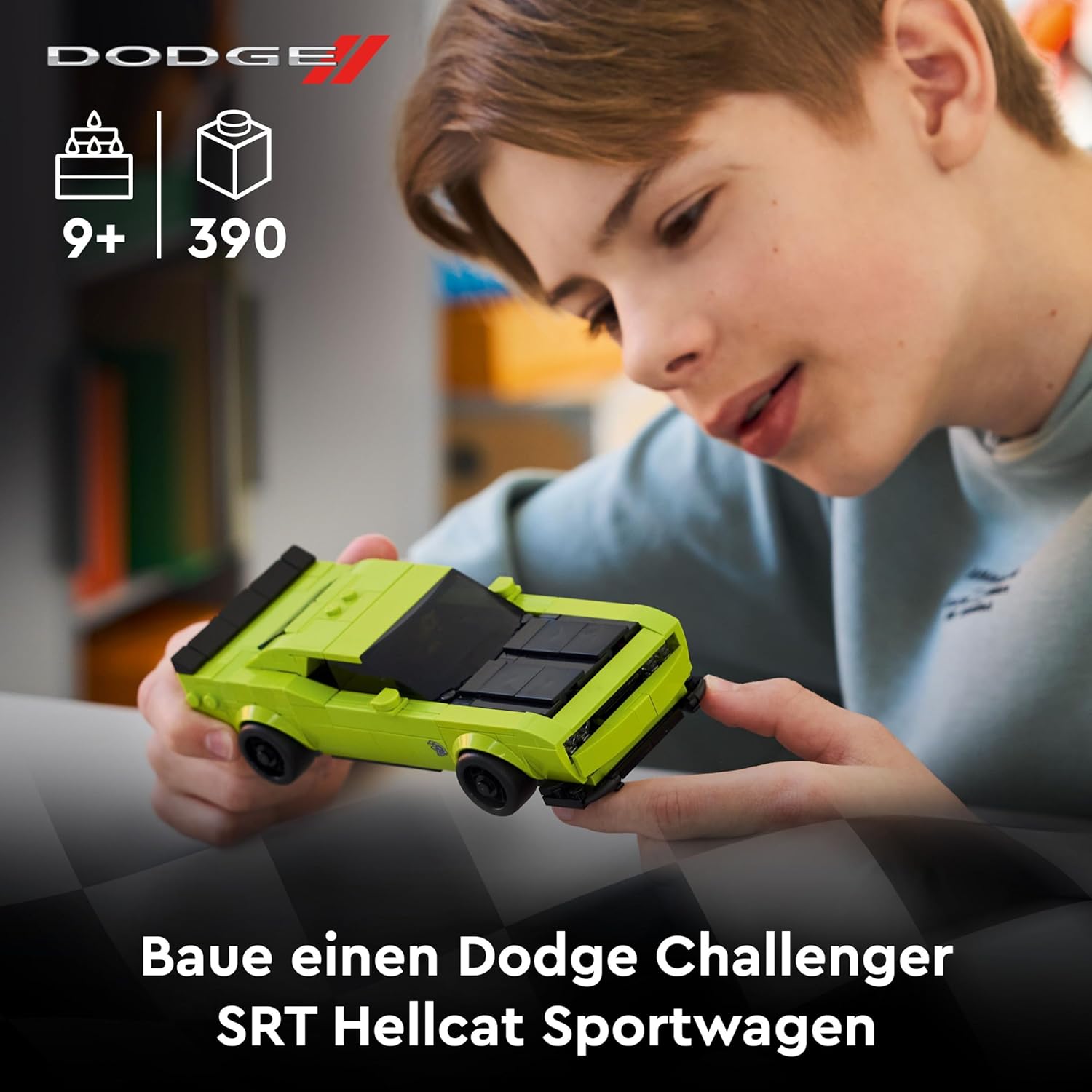 LEGO Speed Champions 77237 Dodge Challenger SRT Hellcat gelbes Muscle-Car mit Rennfahrer-Minifigur