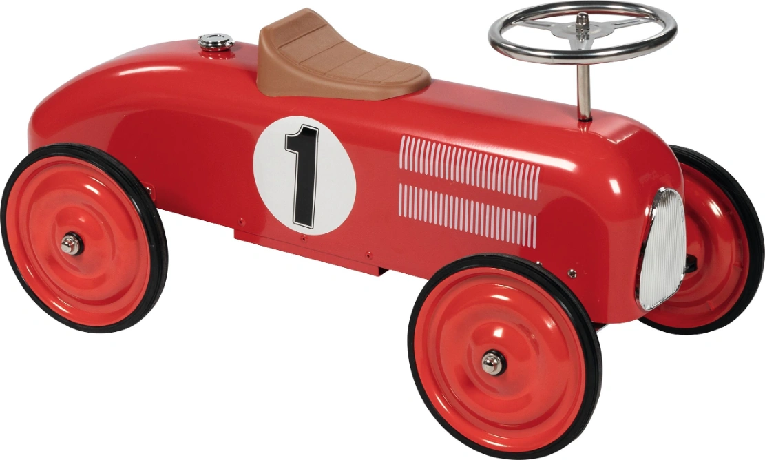 goki 14135 Rutscherfahrzeug „Rennwagen“, rot - Metall & Kunststoff