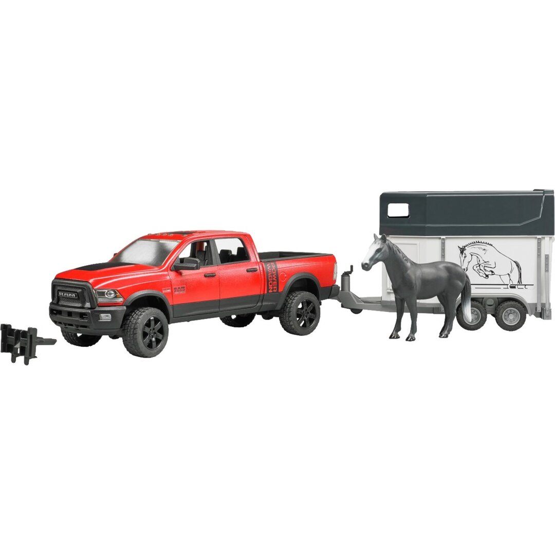 Bruder_02501_Ram_2500_Power_Wagon_Mit_Pferdeanhänger_Und_1_Pferd, Kleintransporter, Fahrzeug, Maschine, Rad, Pferd