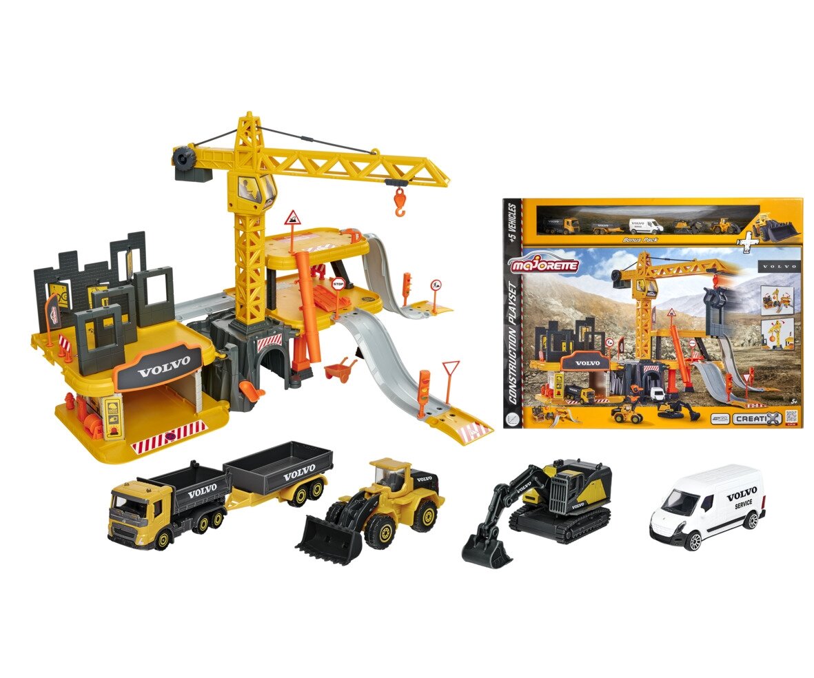Majorette_Creatix_Construction_Spielset_+_5_Volvo_Baufahrzeuge_(212050032), Baugewerbe, Baukran, Spielzeug, Auto, Rad