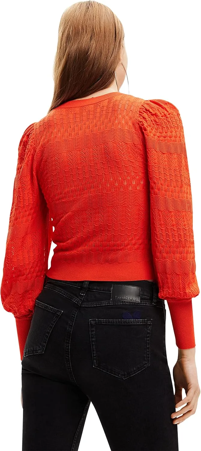 Desigual Damen Pullover - Oranger Strickpullover mit Strukturmuster 22WWJFAG7002 GR. L