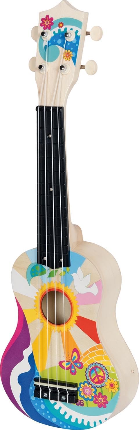 GOKI 61847 Ukulele Flower Power - Kindergitarre im Retro-Stil für musikalische Freiheit