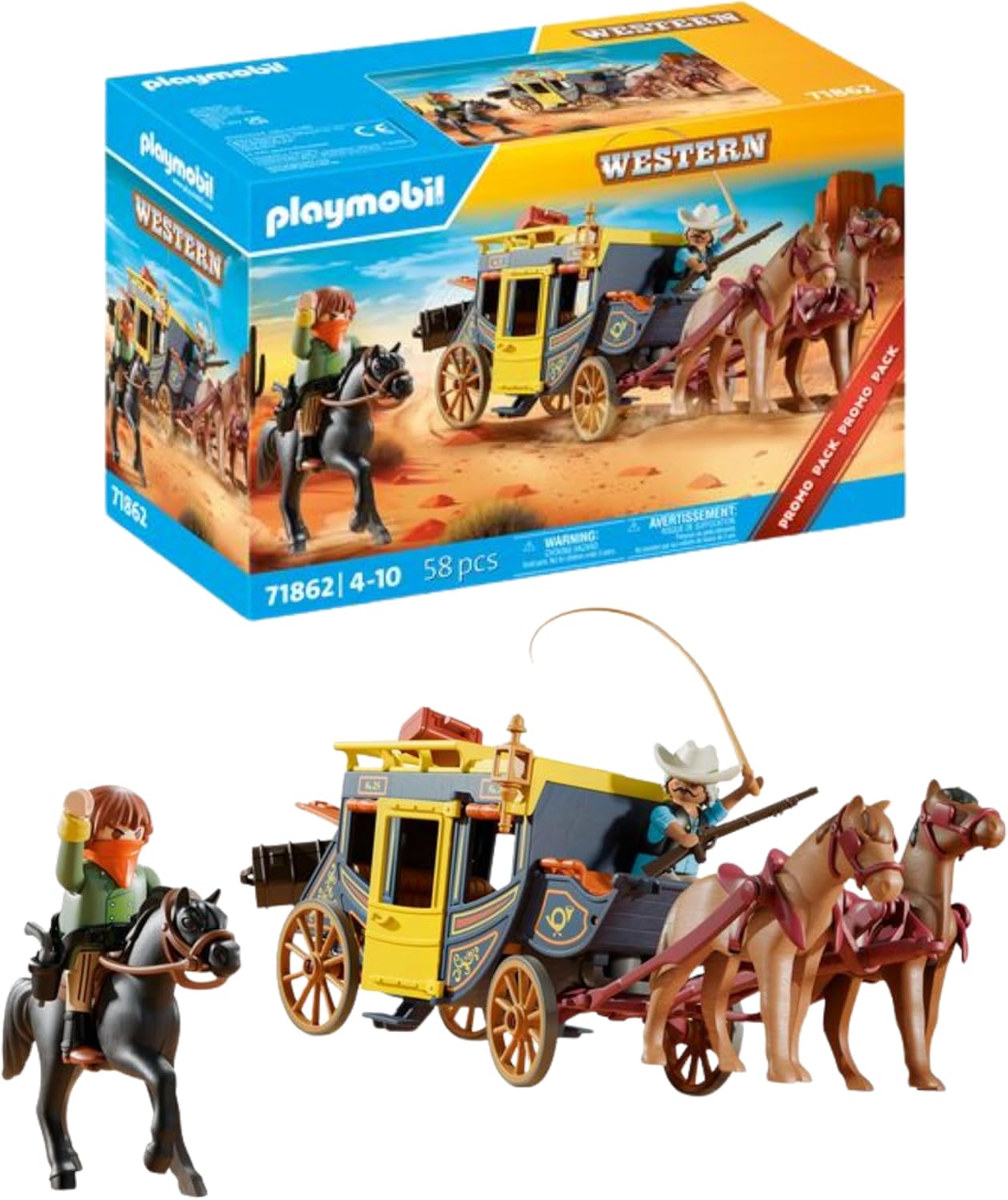 PLAYMOBIL, 71862, Postkutschenüberfall, im, Wilden, Westen, Western-Abenteuer, mit, Kutsche, und, Figuren