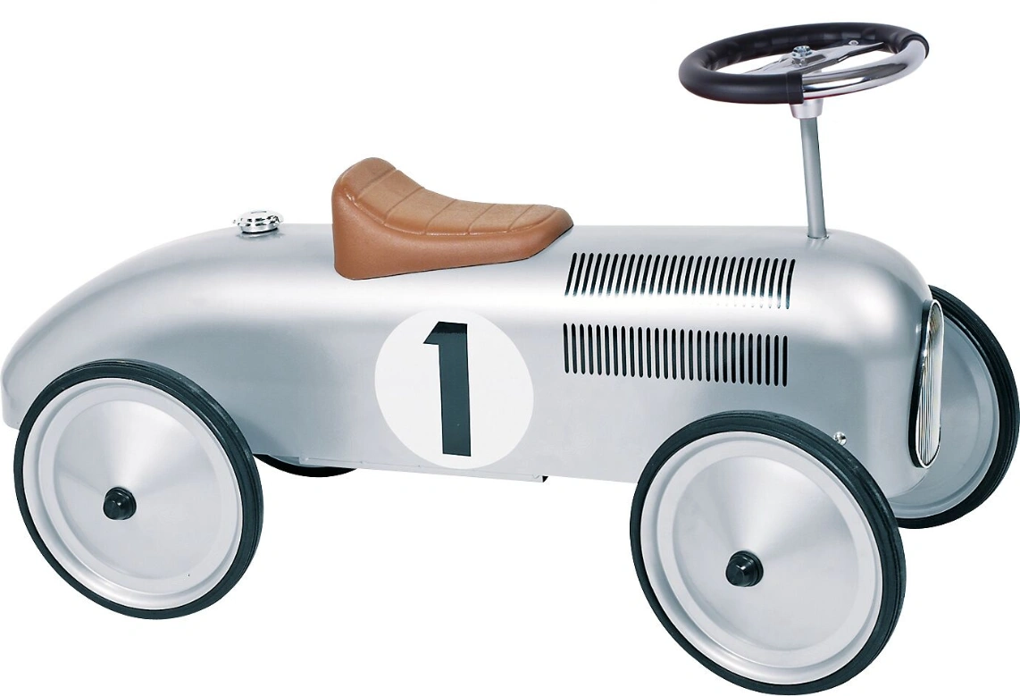 goki 14136 - Rutscherfahrzeug „Rennwagen“, silber - Metall & Kunststoff