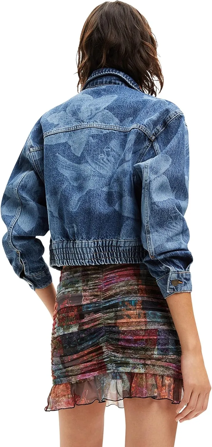 Desigual Damen Jeansjacke - Blau, mit floralem Muster 22WWED555053 GR. XL