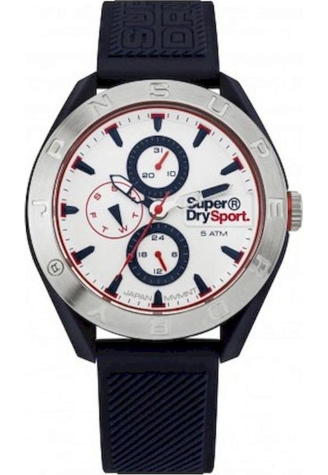 Superdry SYG244U - Herren-Analoguhr, 43 mm, Silikon Blau, silbernes Gehäuse Superdry SYG244U - Herren-Analoguhr, 43 mm, Silikon Blau, silbernes Gehäuse