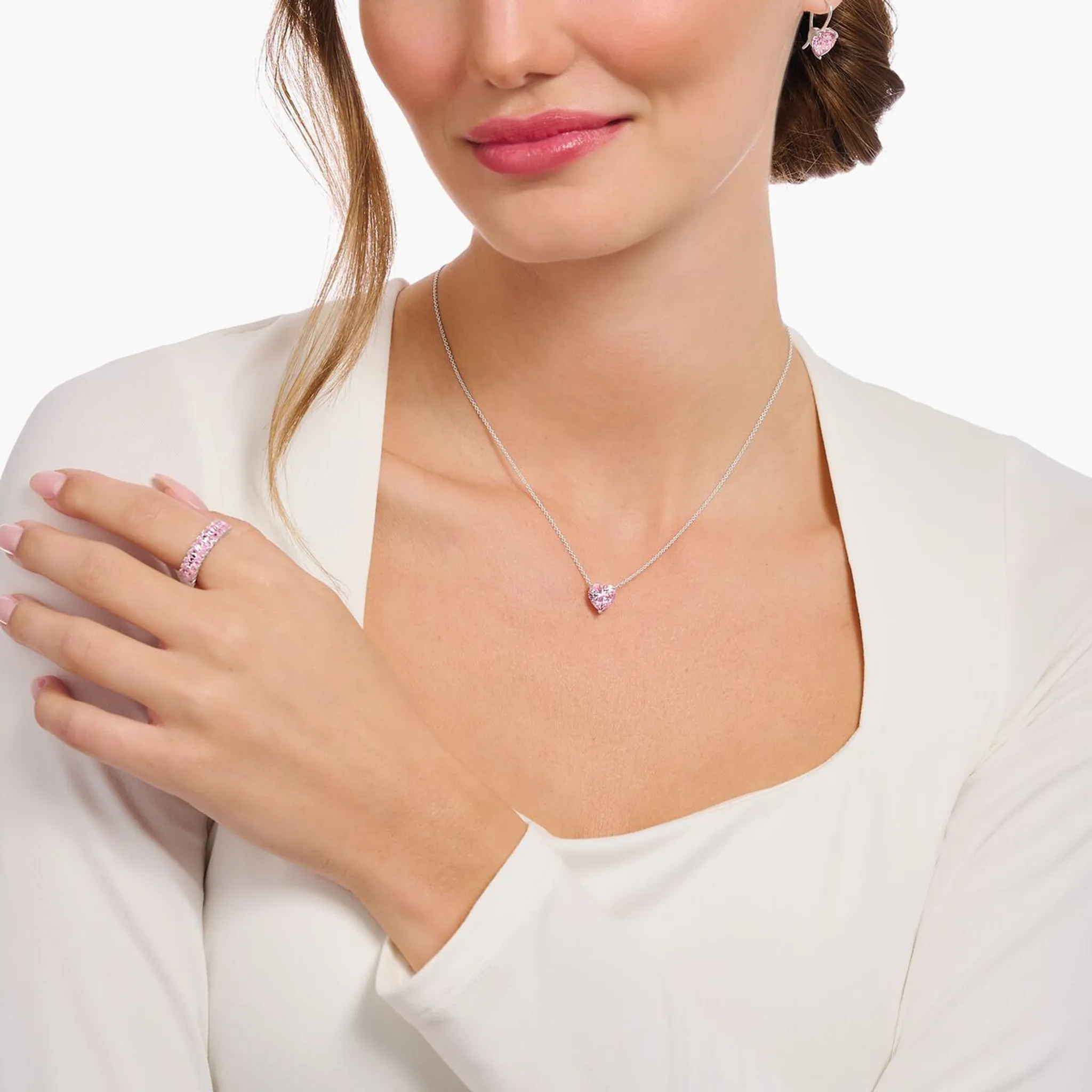 Thomas Sabo Kette Mit Anhänger Herz Länge 45 Cm Zikrkonia Pink Silber KE2211-051-9-L45V Thomas Sabo Kette Mit Anhänger Herz Länge 45 Cm Zikrkonia Pink Silber KE2211-051-9-L45V