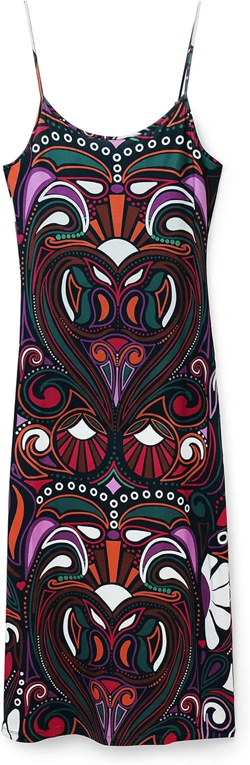 Desigual Damen Kleid - Buntes Midikleid mit Trägern und Retro-Muster 22WWVK232000 GR. M