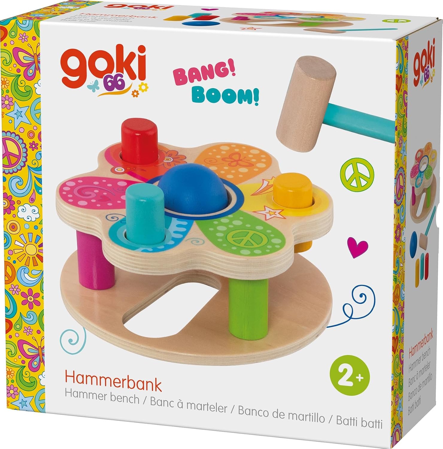 GOKI 58310 Hammerbank - Motorikspielzeug aus Holz im Blumen-Design GOKI 58310 Hammerbank - Motorikspielzeug aus Holz im Blumen-Design