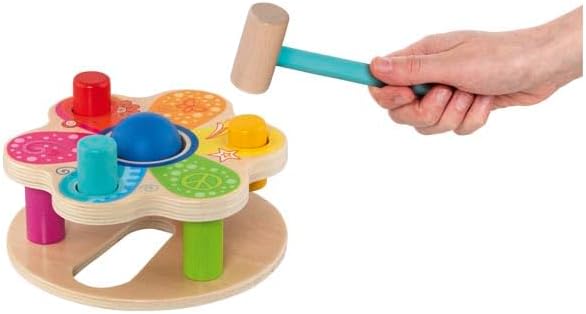 GOKI 58310 Hammerbank - Motorikspielzeug aus Holz im Blumen-Design